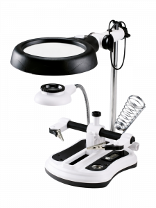 Третья рука для пайки с подсветкой, универсальный держатель на подставке с лупой 2 руки Орбита OT-INL47